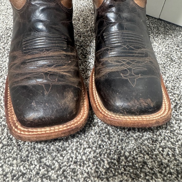 Tony Lama Woman’s Cowboy Boots 6.5B Brown Leather Cross Embroidered Square Toe - Picture 3 of 10